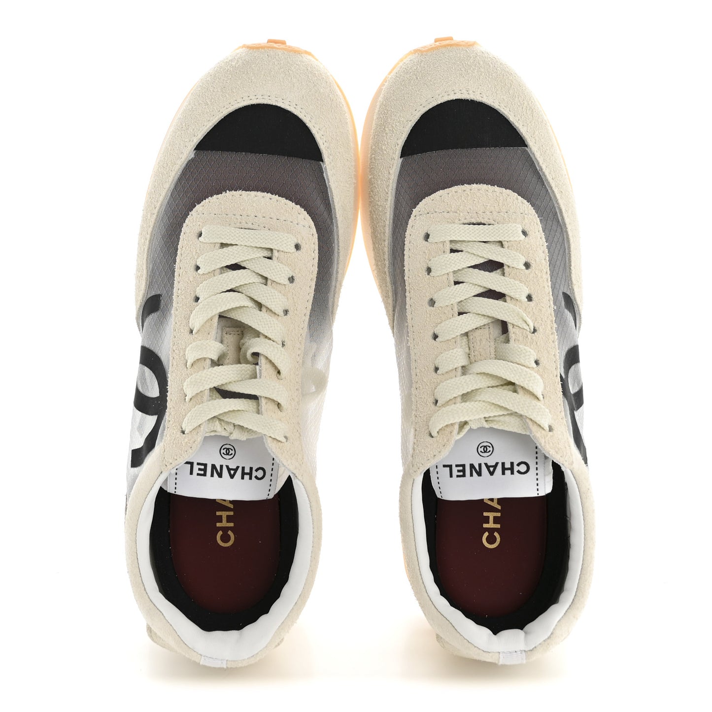 Mesh Suede Calfskin Womens CC Sneakers 39.5 White Black