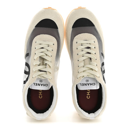 Chanel Mesh Suede Calfskin Womens CC Sneakers 39.5 White Black 2 of 9
