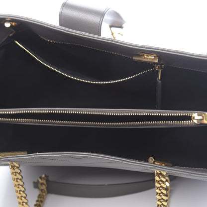 Saint Laurent Grain De Poudre Matelasse Chevron Monogram Shopping Bag Fog 5 of 17