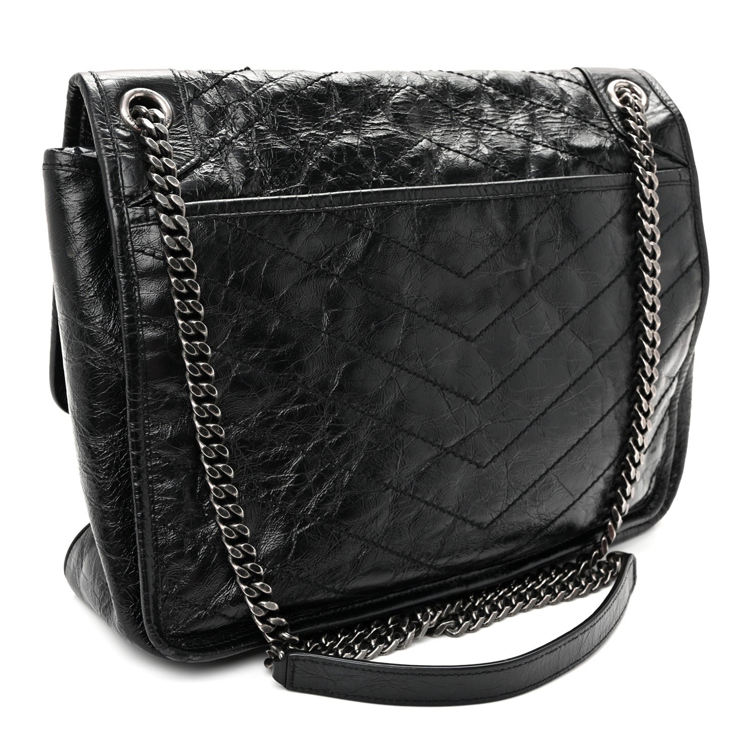 Saint Laurent Crinkled Calfskin Matelasse Monogram Large Niki Chain Satchel Black 3 of 11