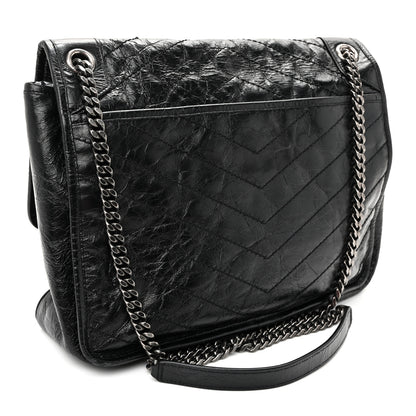 Saint Laurent Crinkled Calfskin Matelasse Monogram Large Niki Chain Satchel Black 3 of 11