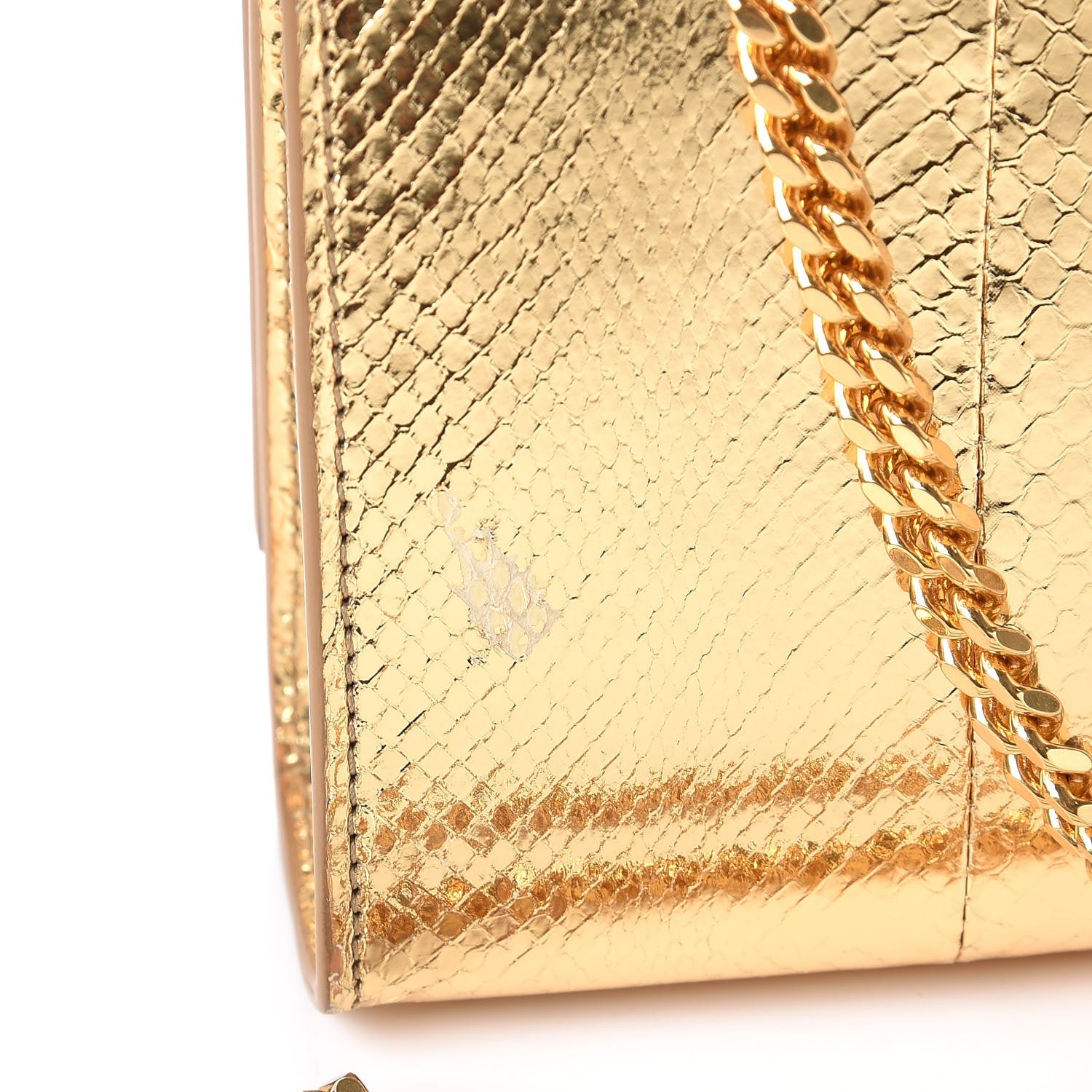 Saint Laurent Metallic Snakeskin Medium Classic Monogram Kate Tassel Satchel Oro 9 of 9