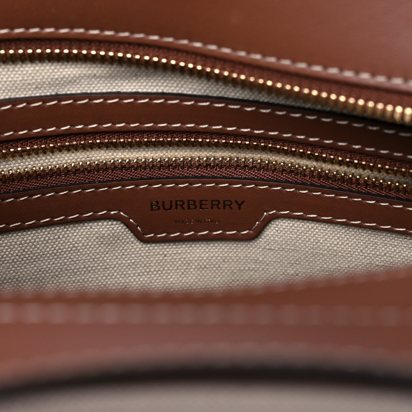 Canvas Smooth Calfskin Two Tone Small Pocket Bag Natural Malt Brown