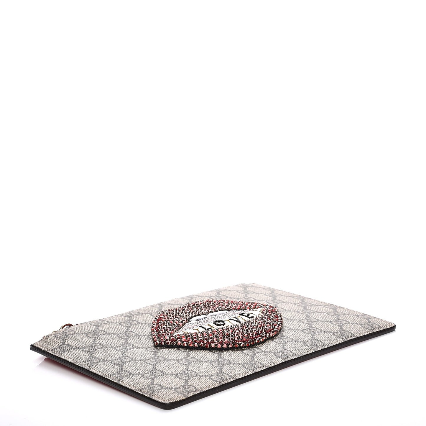 GG Supreme Monogram Merveilles Lips Zip Pouch Hibiscus Red
