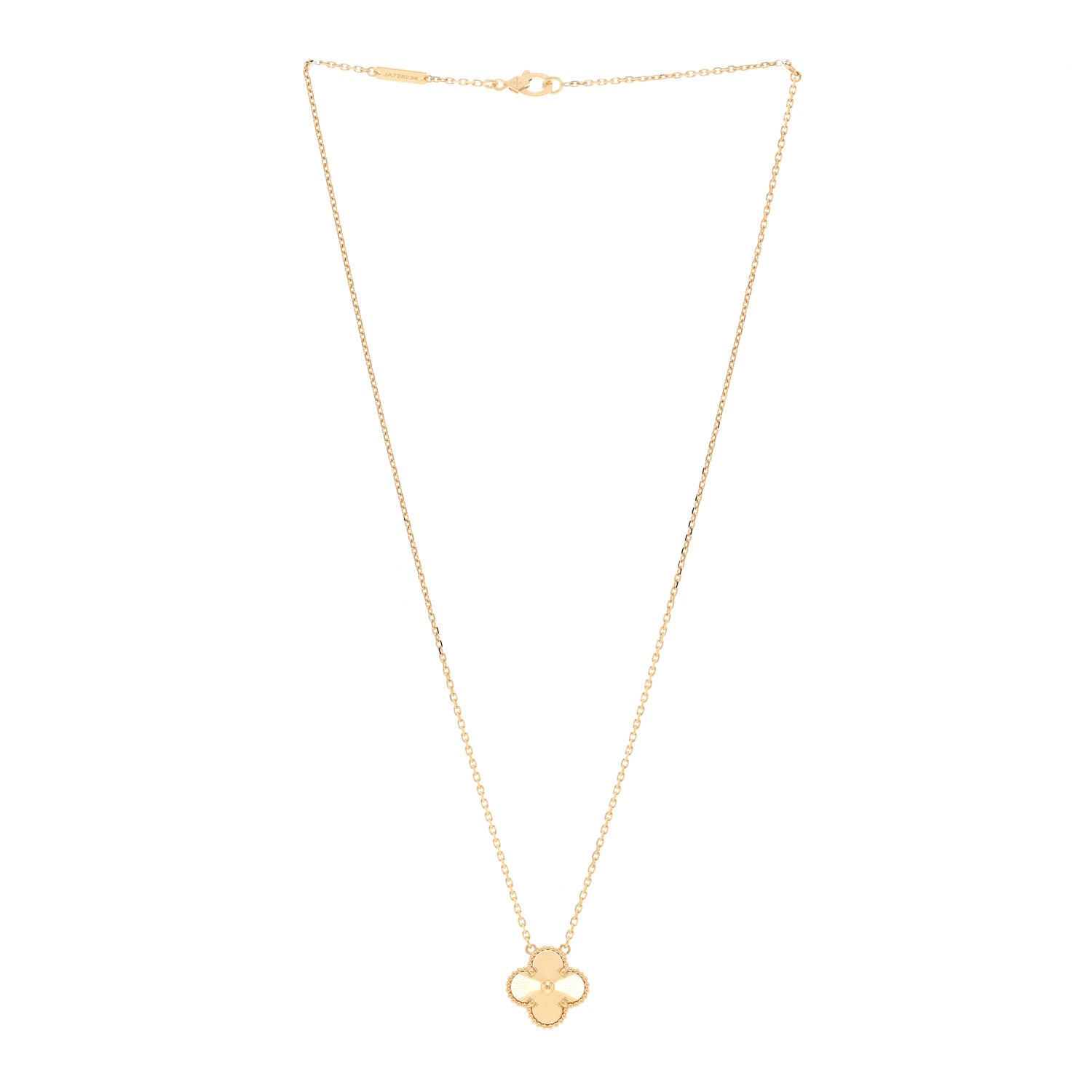 Van Cleef & Arpels 18K Yellow Gold Guilloché Vintage Alhambra Pendant Necklace 3 of 6