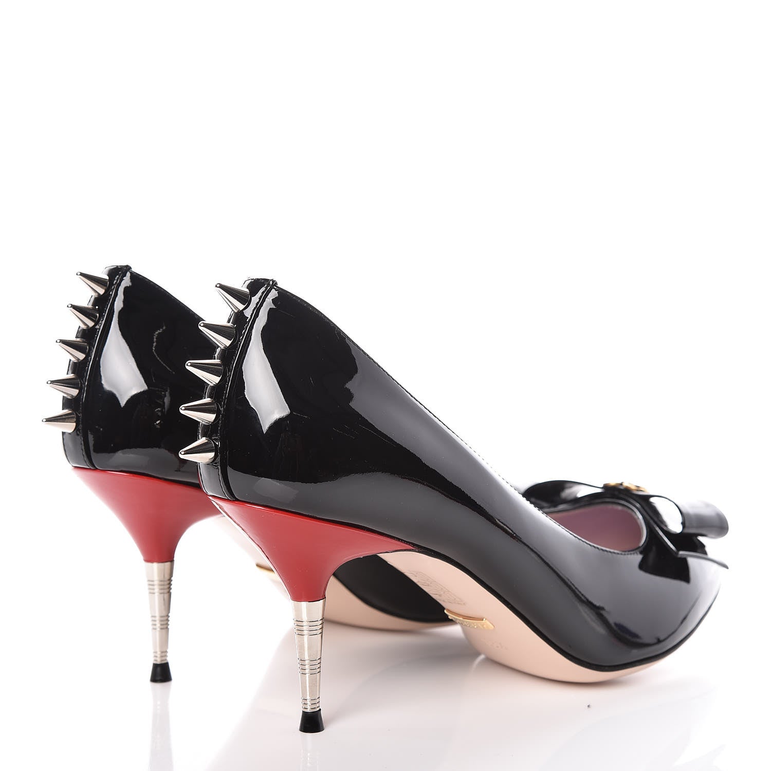 Gucci Patent GG Bow Sadie Spike Mid Heel Pumps 38.5 Black 4 of 9