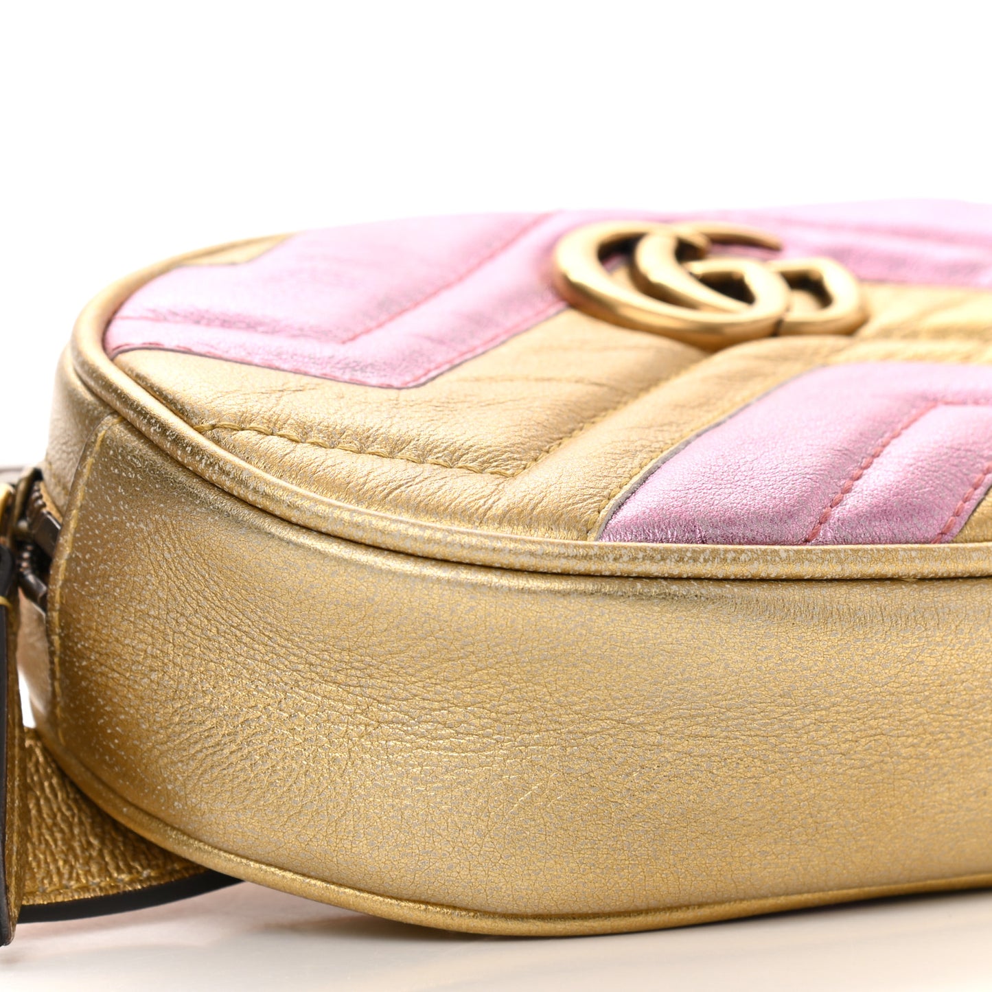 Metallic Nappa Matelasse Heart GG Marmont Belt Bag 95 38 Oro Vecchio Rosa