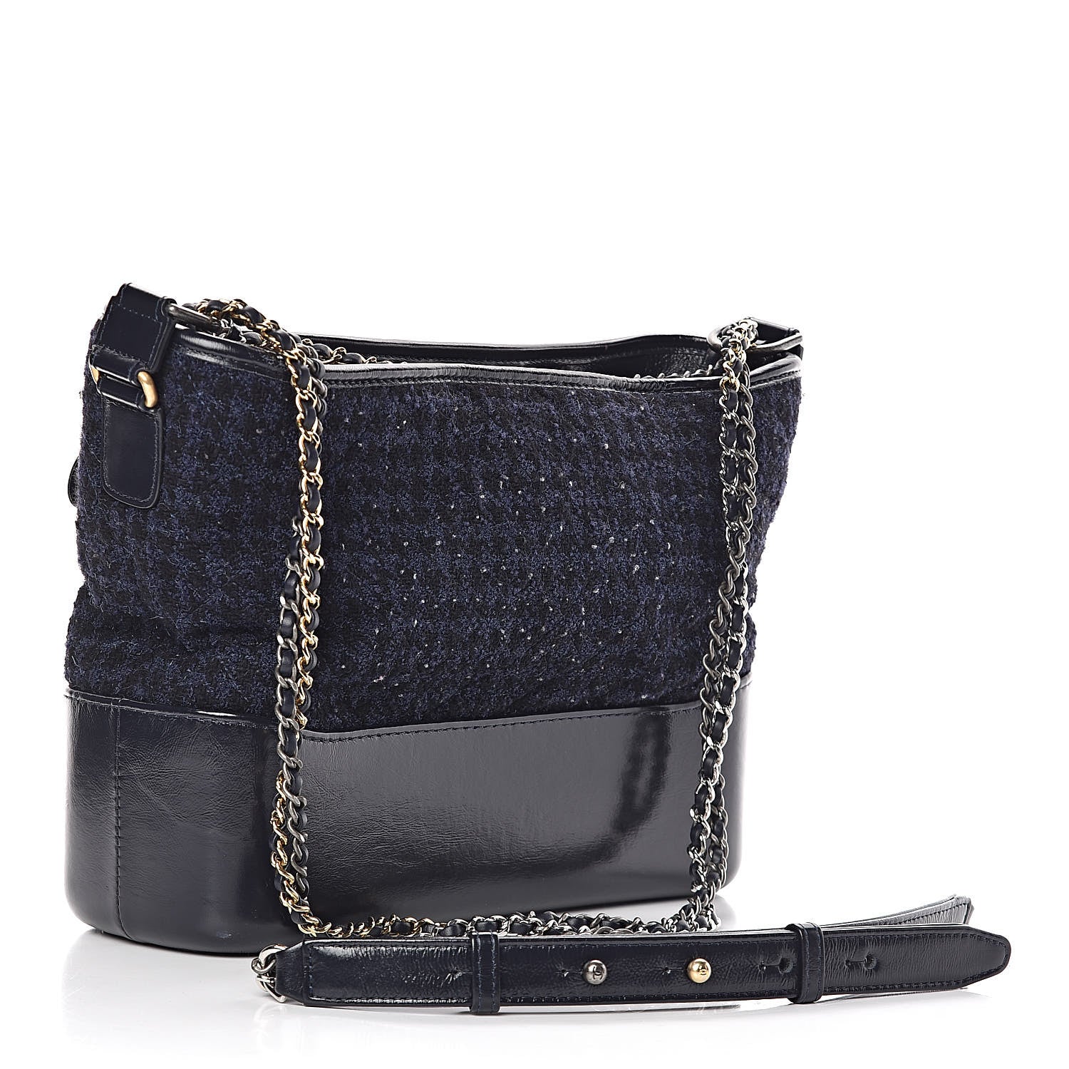 Chanel Tweed Calfskin Quilted Medium Gabrielle Hobo Black Blue 3 of 11