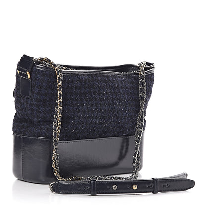 Chanel Tweed Calfskin Quilted Medium Gabrielle Hobo Black Blue 3 of 11