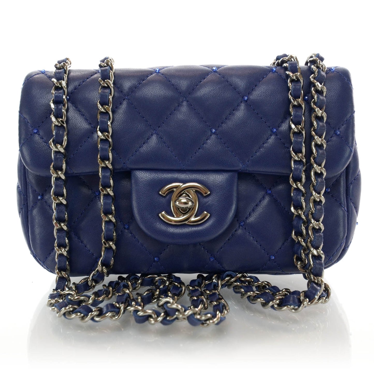 Lambskin Quilted Strass Mini Flap Dark Blue