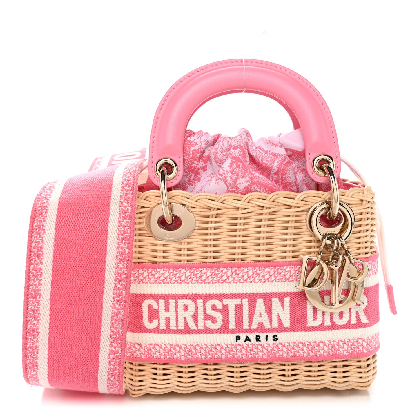 Wicker Oblique Mini Lady Dior Bag Fluorescent Pink