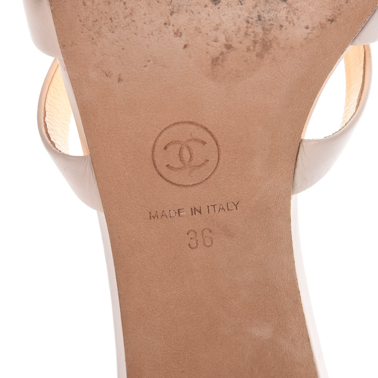 Calfskin Pearl CC Mule Sandals 36 White