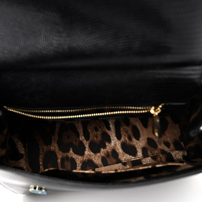 Dolce & Gabbana Iguana Calfskin Embossed Medium Miss Sicily Satchel Black 5 of 9