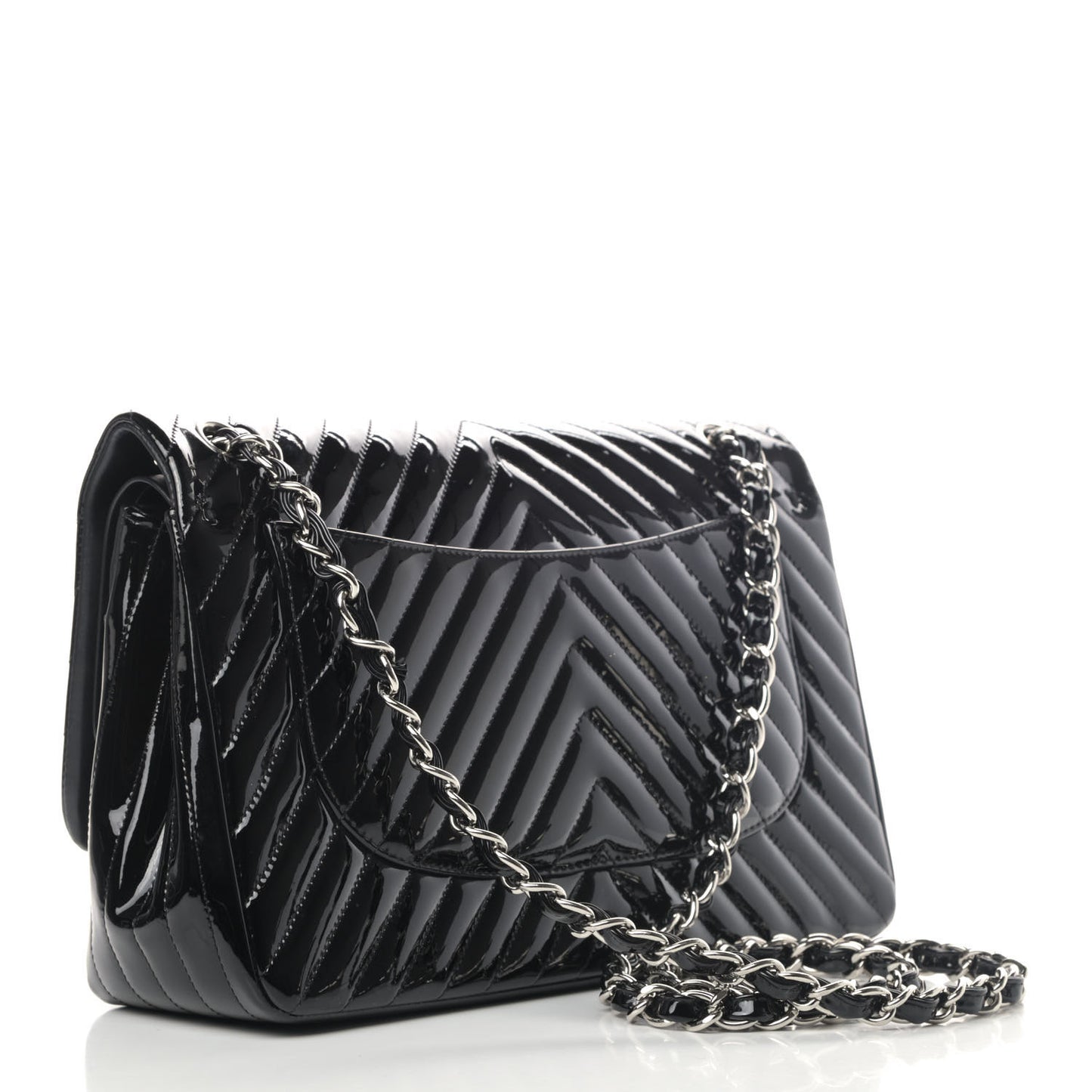 Patent Chevron Quilted Jumbo Double Flap Black