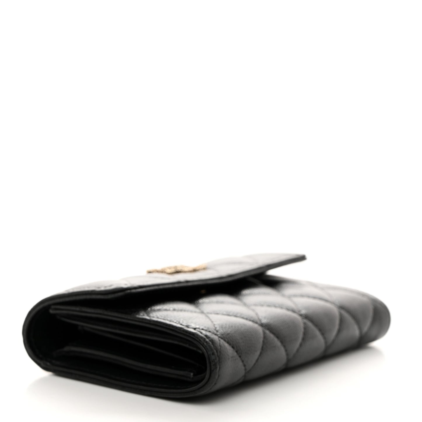 Caviar Quilted Crystal CC Medium Flap Wallet Black