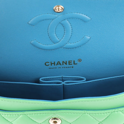 Chanel Lambskin Quilted Small Double Flap Green Blue 6 of 11