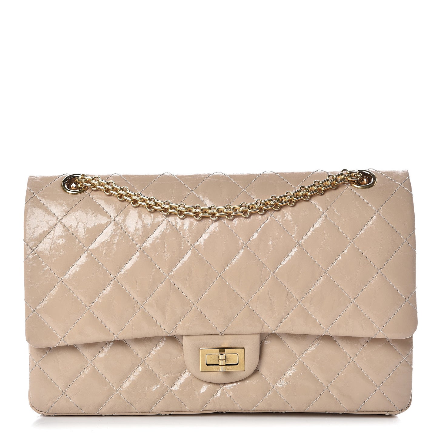 Distressed Patent Quilted 2.55 Reissue 226 Flap Beige