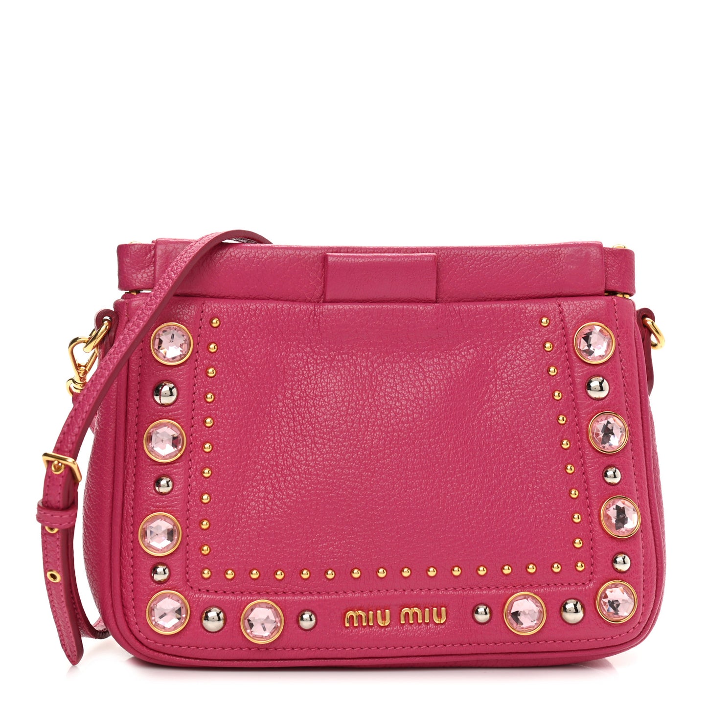 Goatskin Madras Crystal Studded Crossbody Pink