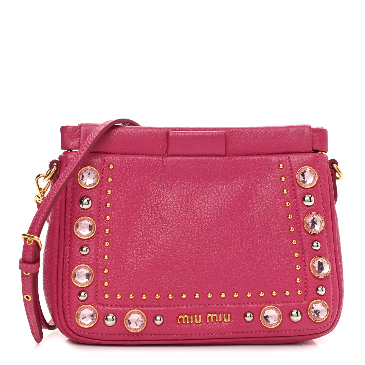 Miu Miu Goatskin Madras Crystal Studded Crossbody Pink 1 of 7