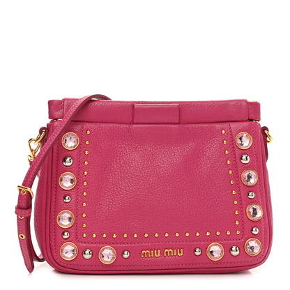 Miu Miu Goatskin Madras Crystal Studded Crossbody Pink 1 of 7