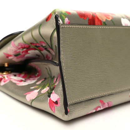 Gucci Metallic Shangai Calfskin Blooms Print Small Bamboo Daily Top Handle Bag Gold Multicolor 8 of 9