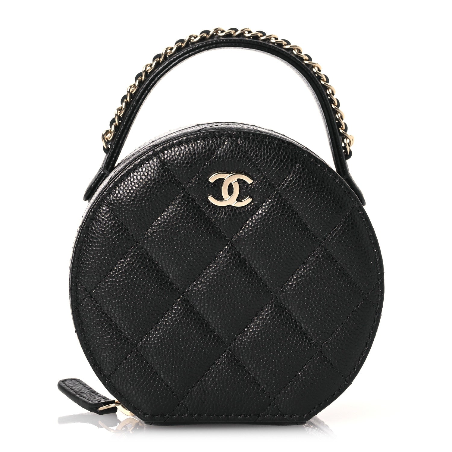 Chanel Caviar Quilted Round Top Handle Jewelry Case With Chain Black 1 of 16