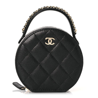 Chanel Caviar Quilted Round Top Handle Jewelry Case With Chain Black 1 of 16