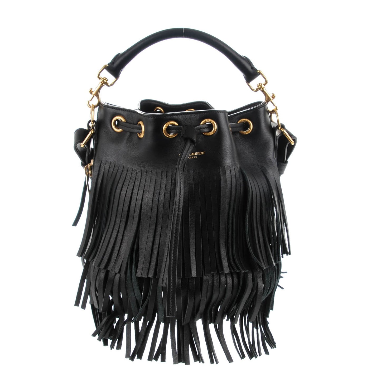 Calfskin Small Emmanuelle Fringe Bucket Bag Black