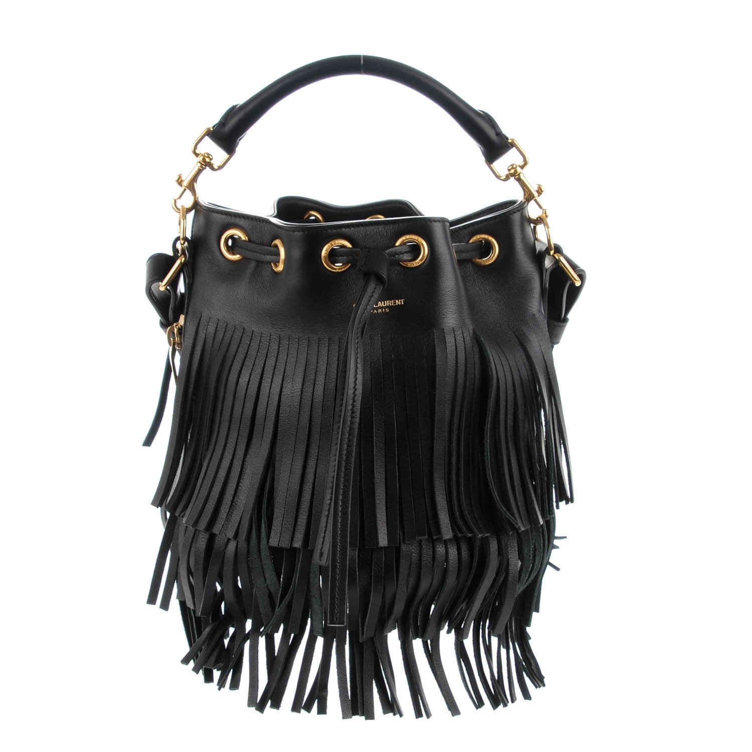 Saint Laurent Calfskin Small Emmanuelle Fringe Bucket Bag Black 1 of 7
