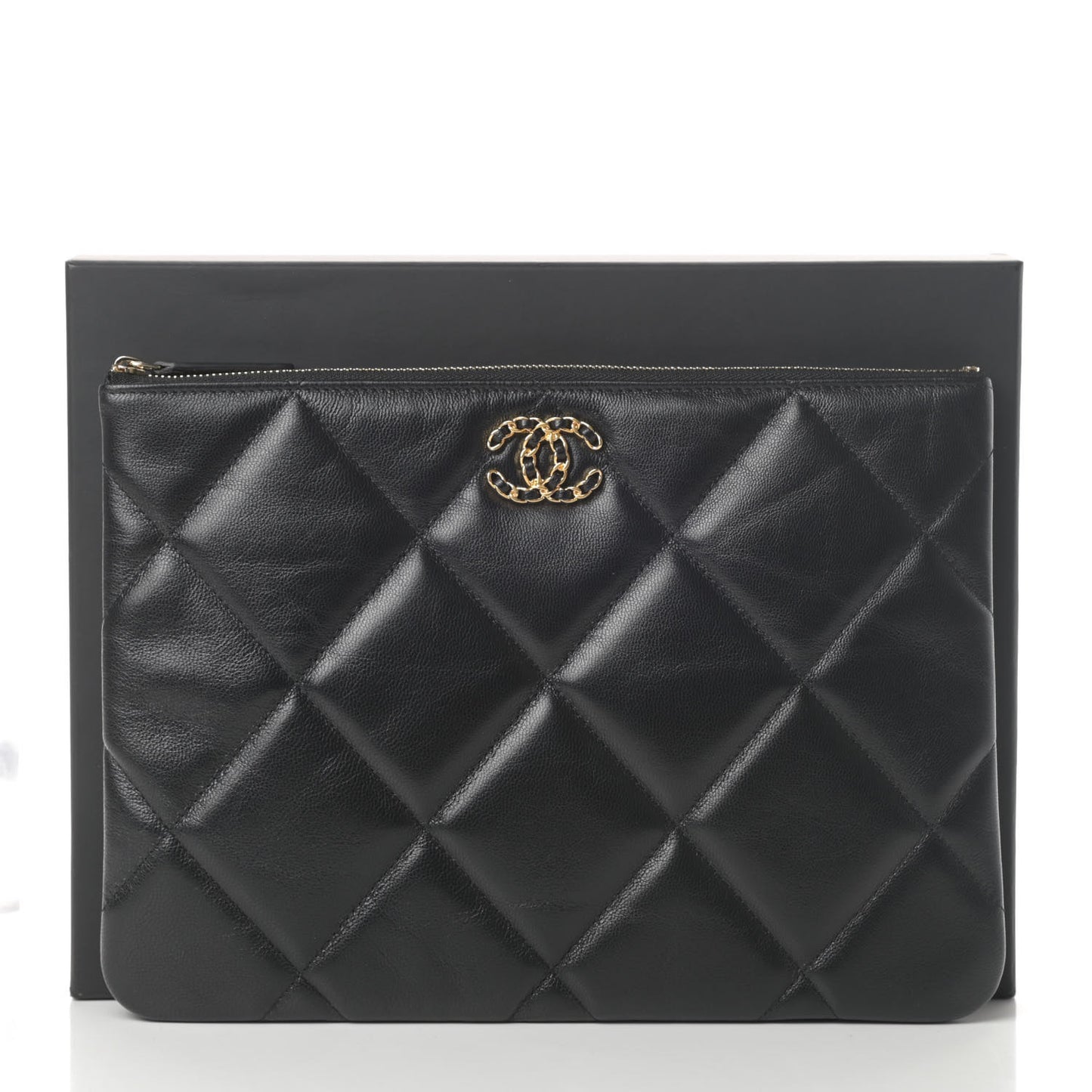 Goatskin Quilted Large Chanel 19 Cosmetic Case Black