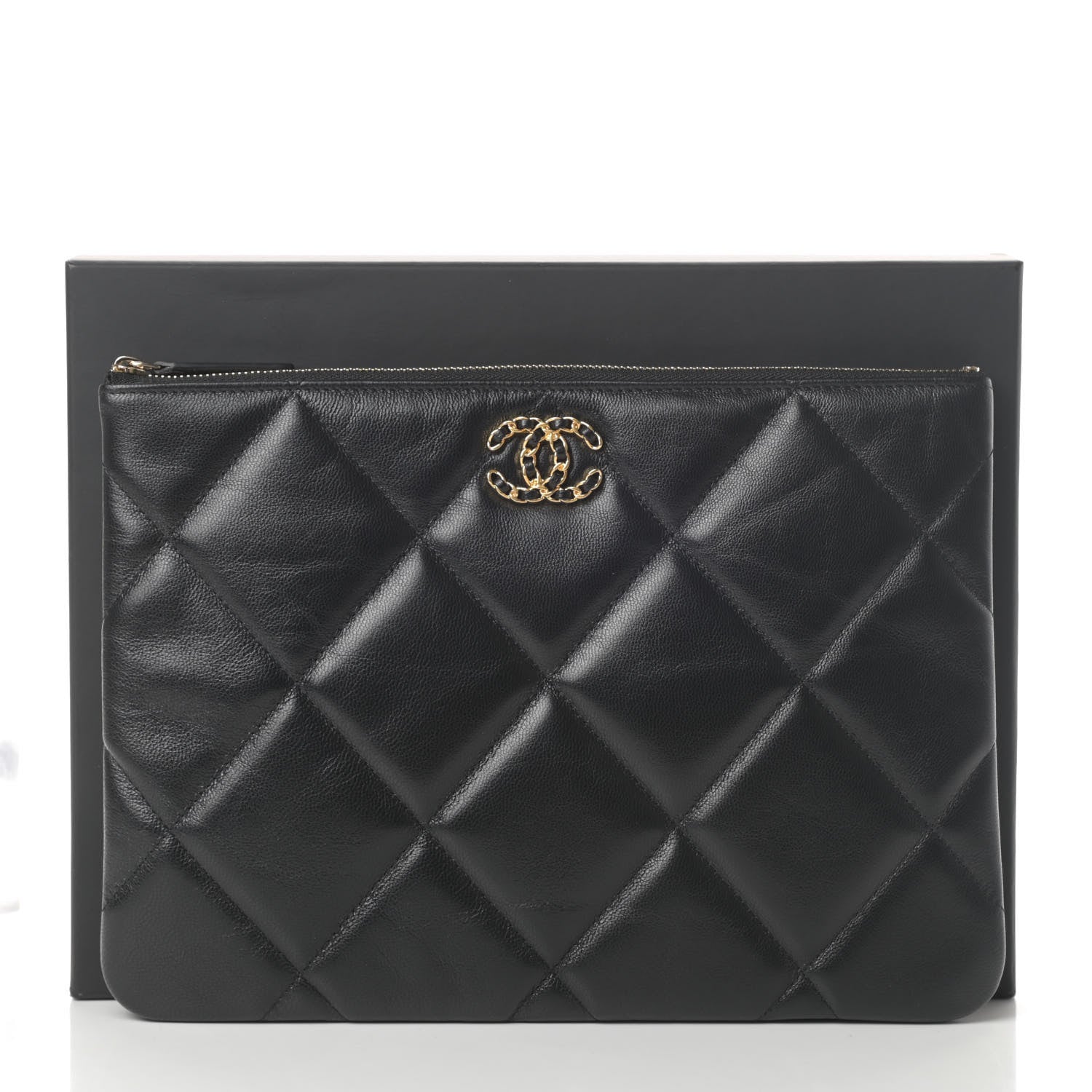 Chanel Goatskin Quilted Large Chanel 19 Cosmetic Case Black 8 of 8