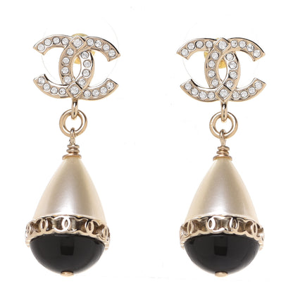 Chanel Crystal Pearl CC Fantasy Drop Earrings Gold Black 1 of 5