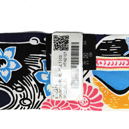Hermes Silk Bingata Twilly Vert Black Saumon 3 of 4
