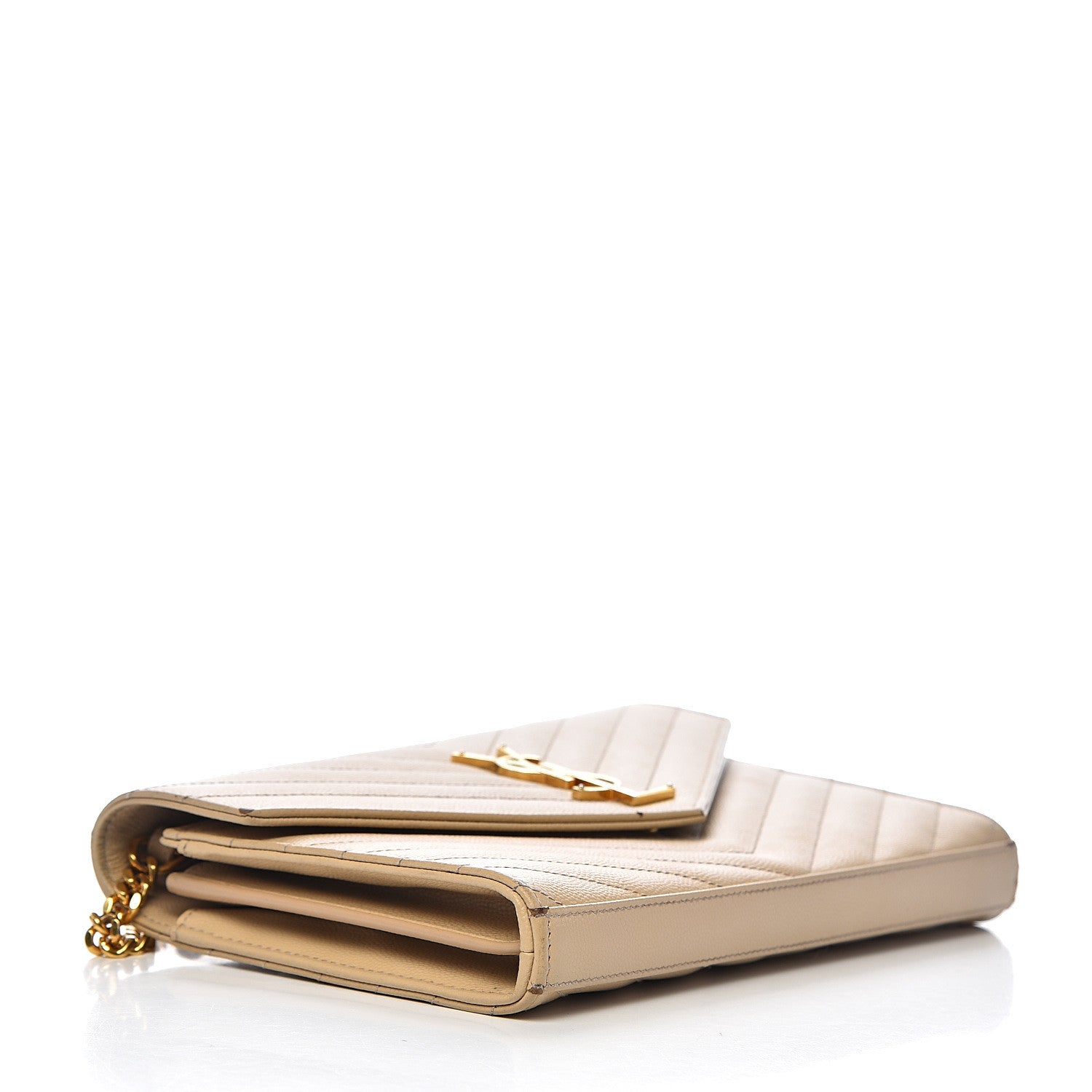 Saint Laurent Grain De Poudre Matelasse Chevron Monogram Chain Wallet Nude Powder 3 of 15