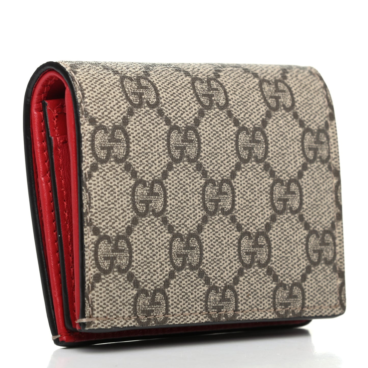 GG Supreme Monogram Bosco Patch Card Case Wallet Beige Malva Hibiscus Red