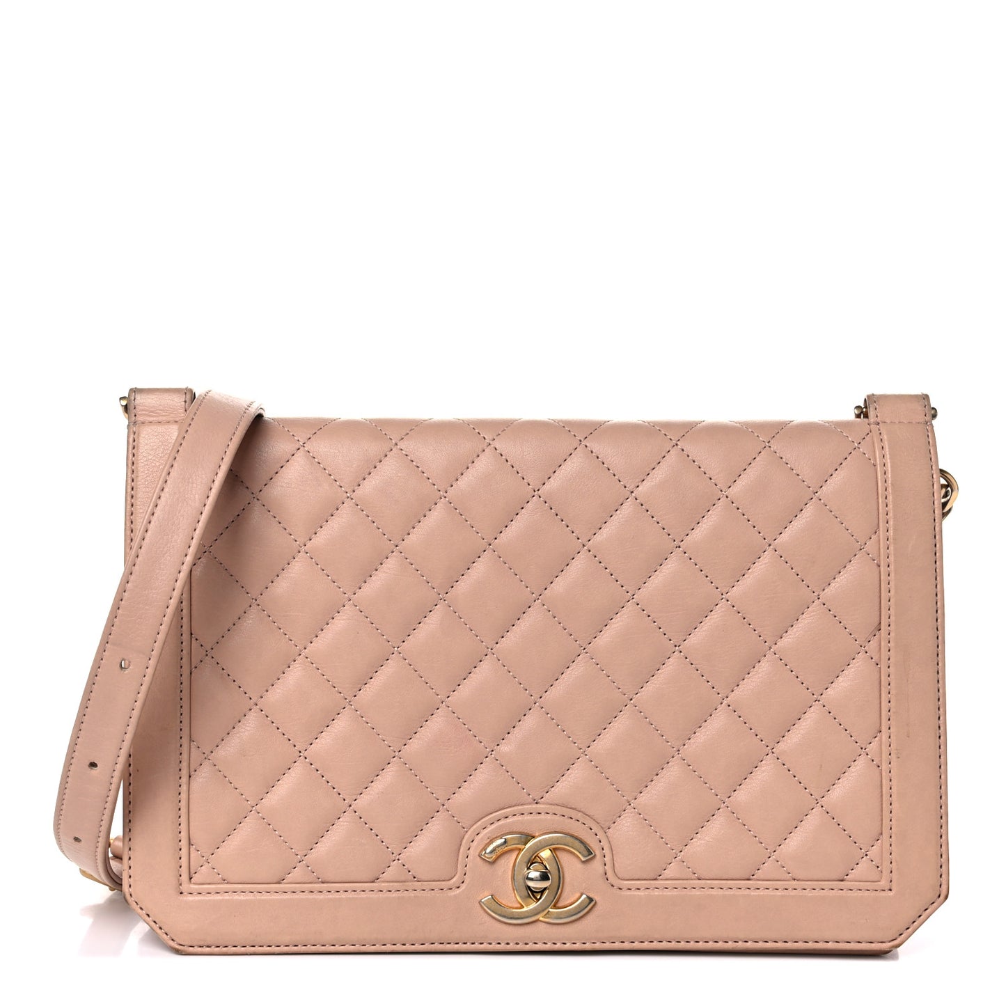 Calfskin Quilted Flap Beige