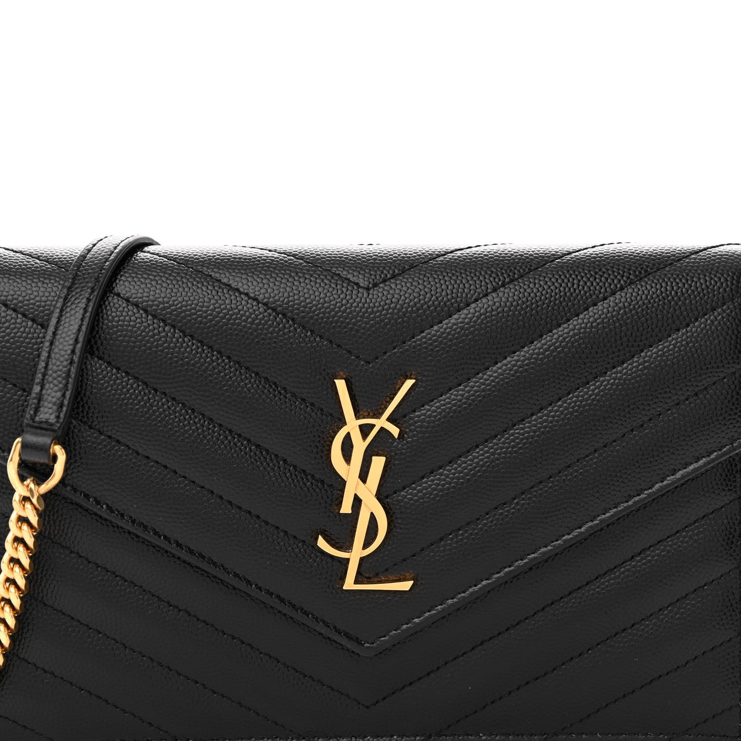 Saint Laurent Grain De Poudre Matelasse Chevron Monogram Envelope Chain Wallet Black 8 of 10