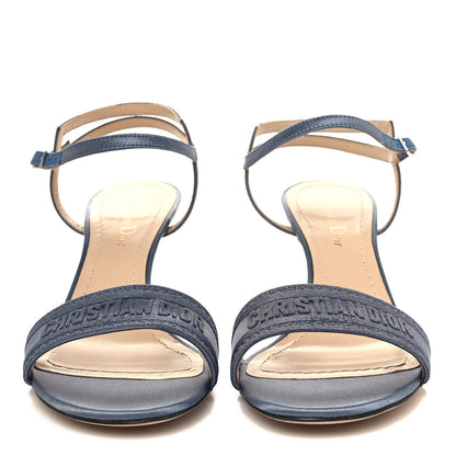 Christian Dior Satin Embroidered Dway 65mm Sandals 38 Smokey Grey 2 of 9