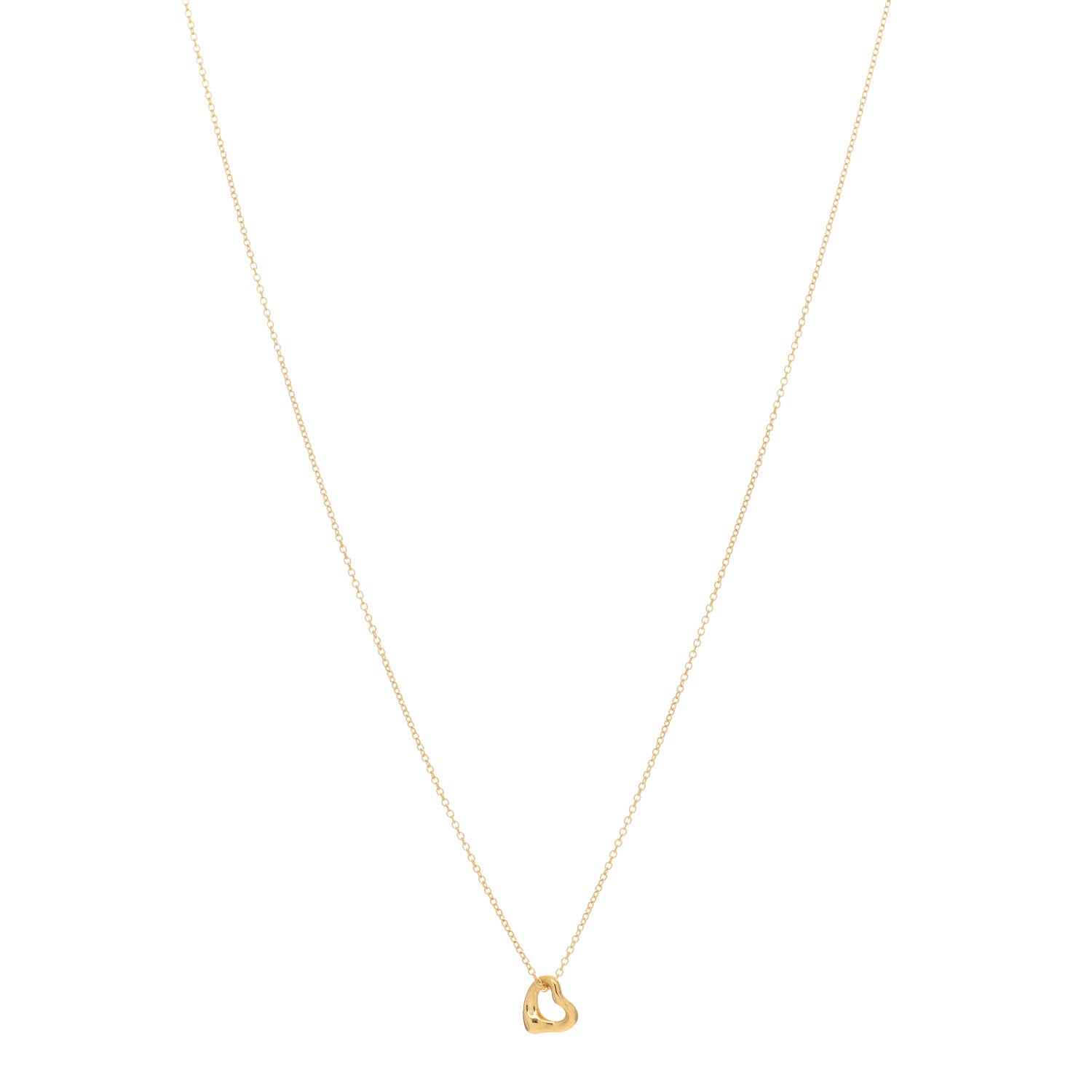 Tiffany 18K Yellow Gold 7mm Elsa Peretti Open Heart Pendant Necklace 1 of 3