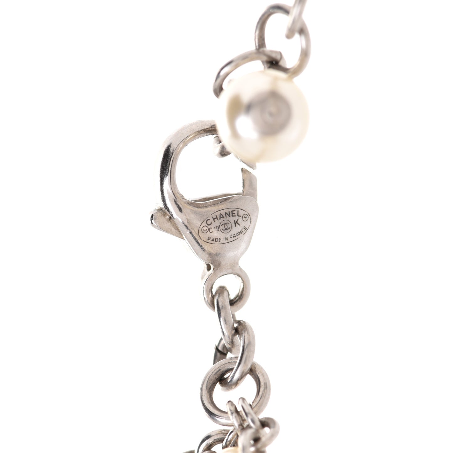 Pearl Crystal CC Bracelet Silver