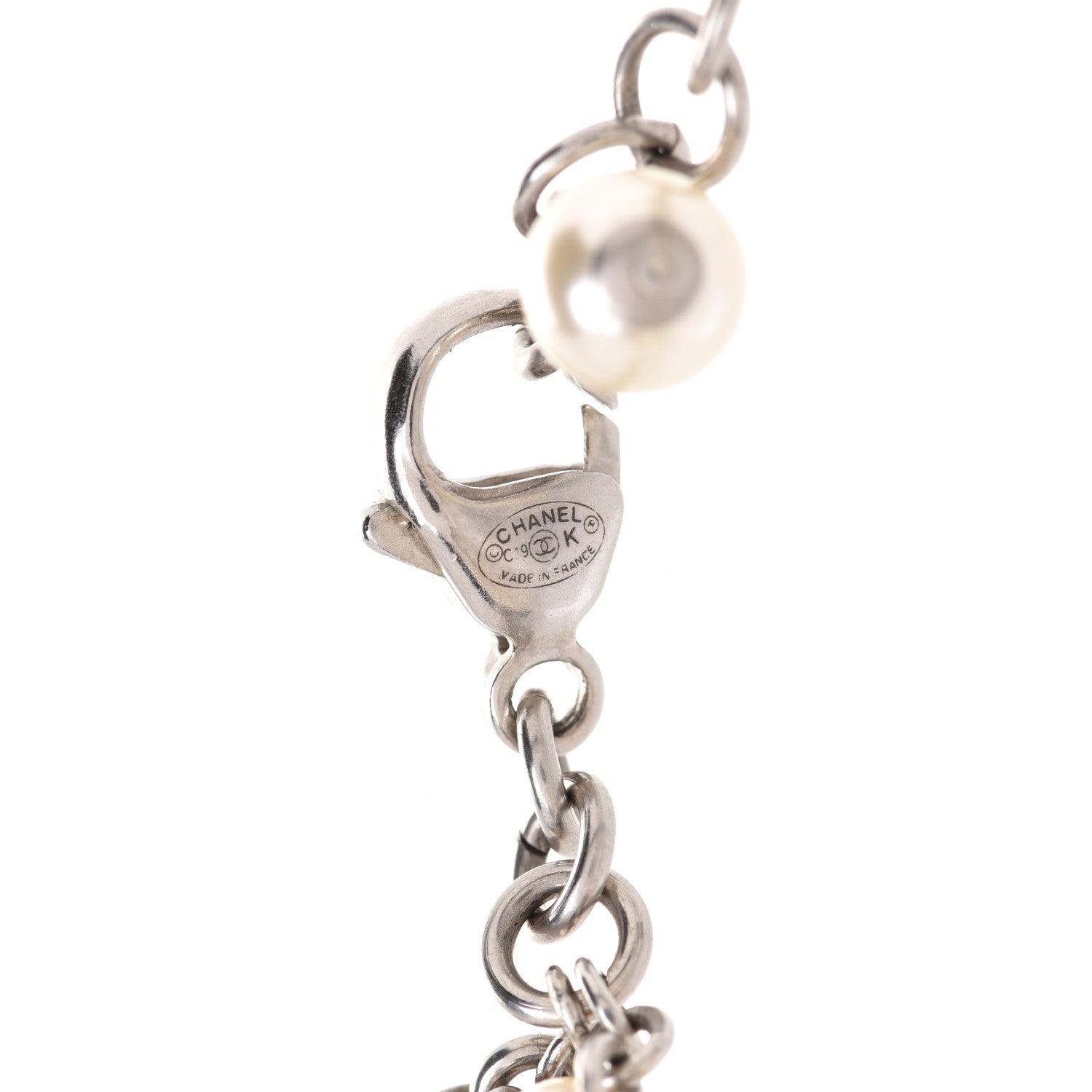 Chanel Pearl Crystal CC Bracelet Silver 4 of 5