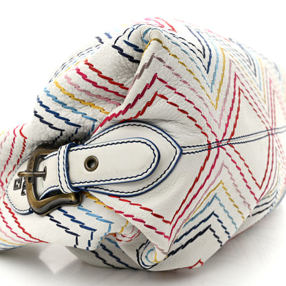 Fendi Vitello Palma Zig Zag Thread Embroidered Doctor B Hobo White Multicolor 8 of 18