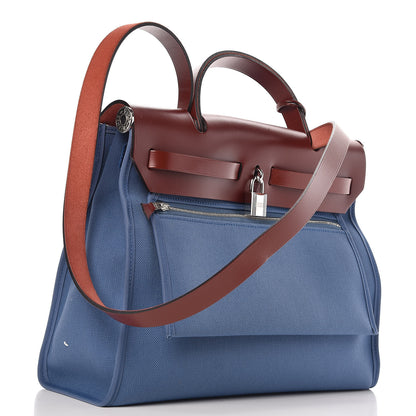 Hermes Vache Hunter Toile Militaire Herbag Zip 31 PM Bleu Agate Rouge H 4 of 10