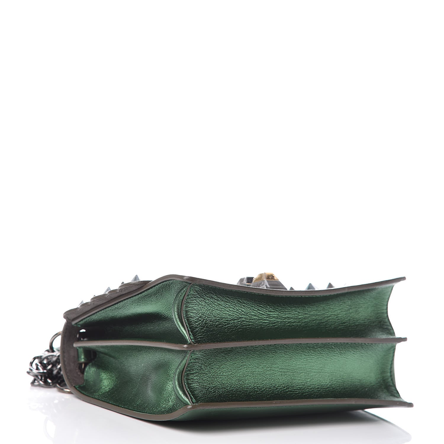 Fendi Vitello Catalan Mirror Scalloped Multi Studded Small Kan I Shoulder Bag Green 4 of 10