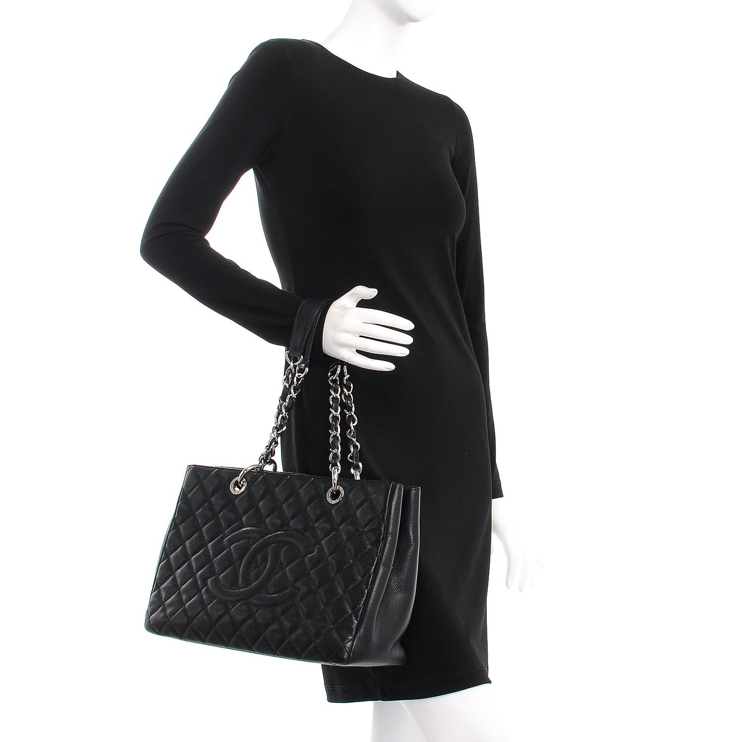 Caviar Quilted Grand Shopping Tote GST Black