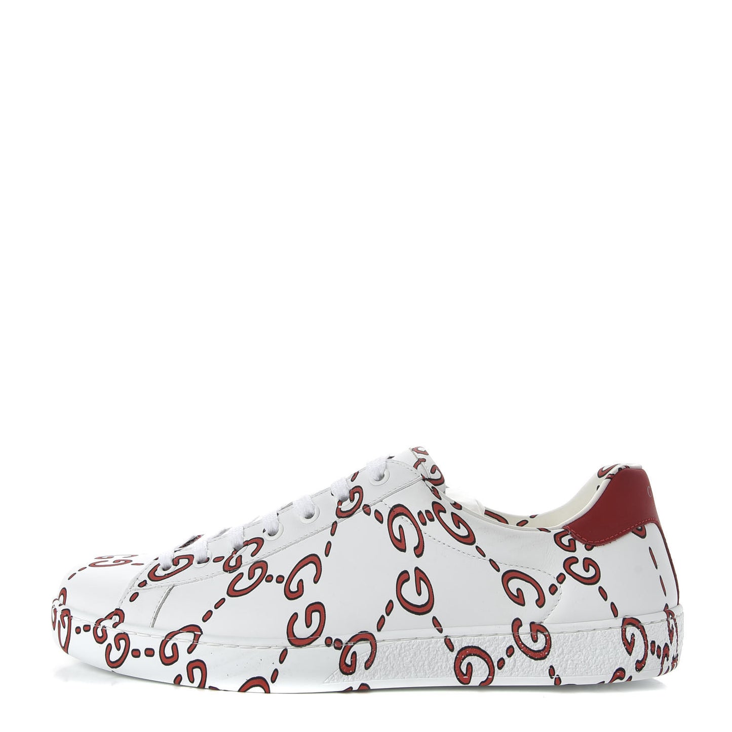 Calfskin GucciGhost Print Mens Ace Sneakers 8.5 White Hibiscus Red