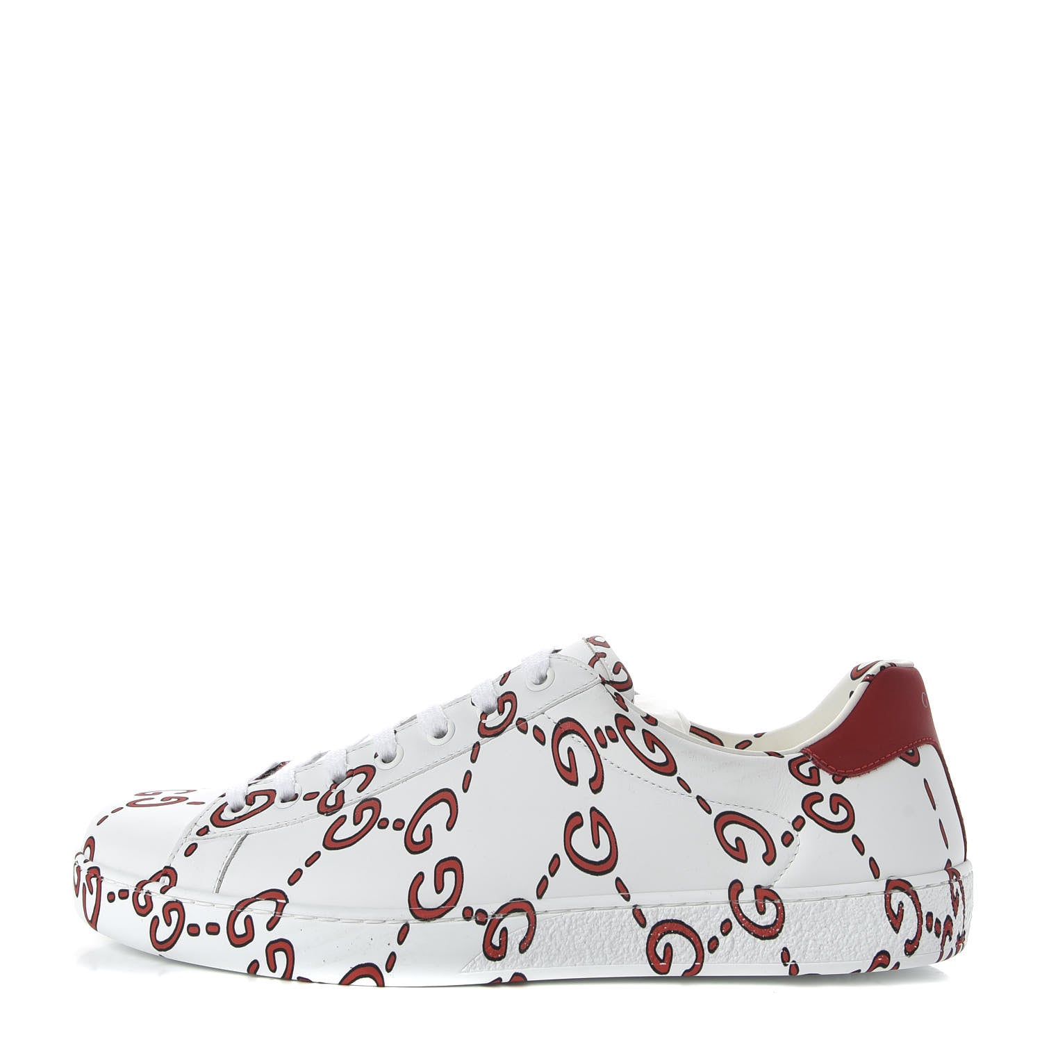 Gucci Calfskin GucciGhost Print Mens Ace Sneakers 8.5 White Hibiscus Red 1 of 10