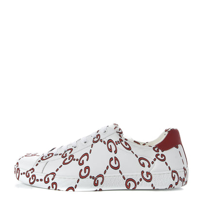 Gucci Calfskin GucciGhost Print Mens Ace Sneakers 8.5 White Hibiscus Red 1 of 10