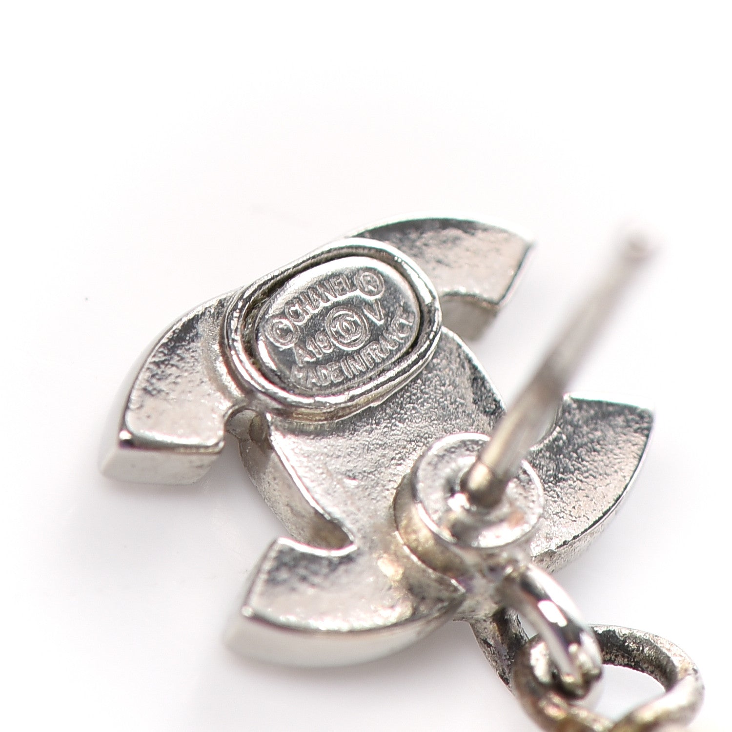 Chanel Crystal Pearl CC Drop Earrings Silver 4 of 5