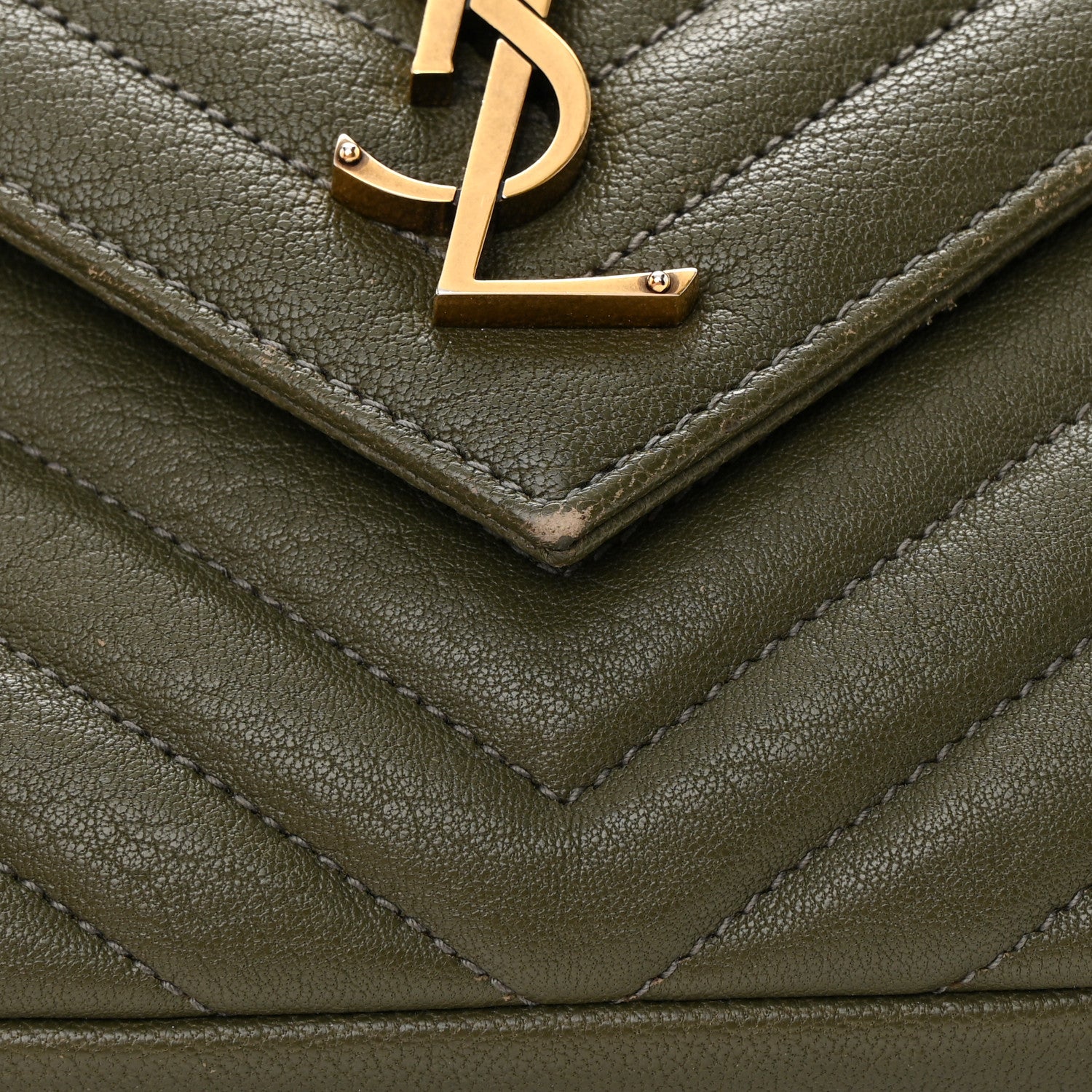 Saint Laurent Sheepskin Matelasse Chevron Monogram Medium College Bag Military Olive 17 of 20